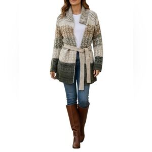 Free People‎ Collared Cardigan Sweater Loose Knit Jacket Tie Wool Women'sLarge